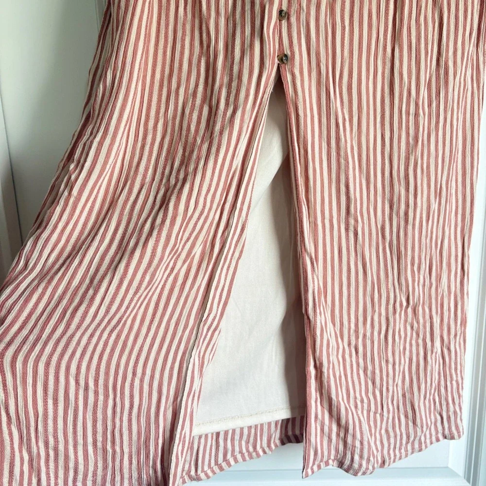 American Eagle Pink White Striped Maxi Dress Button Front Tie Waist Small - Picture 5 of 8